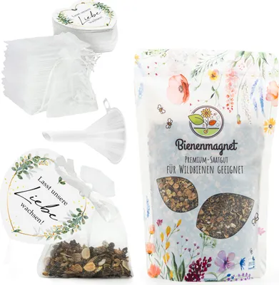 Produktbild von Gastgeschenke Hochzeit Blumensamen - Besonderes Hochzeitsgeschenk für Gäste als Give Away - Lasst unsere Liebe wachsen Komplett-Set (50er Set)