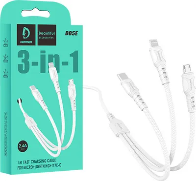 Zdjęcie produktu dla Kabel Usb 3W1 Denmen Biały 1M D05E