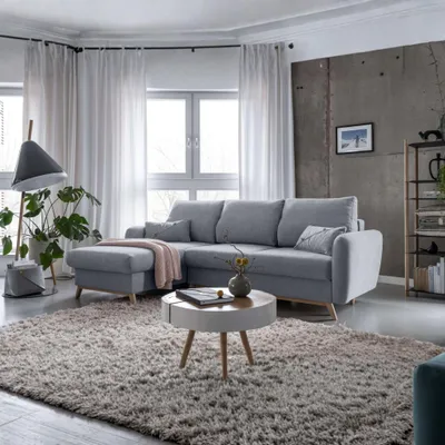 Produktbild von MIUFORM Scandic Lagom - Ecksofa mit Bettfunktion und Bettkasten L-FORM LINKS - 235x157cm - Grau - Sofa Schlafsofa Couch