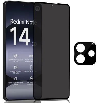 Obrázok produktu pre 1-balenie Xiaomi Redmi Note 14 Ochranné sklo na displej Privacy & 1-balenie ochrana objektívu - Tvrdené sklo 9H - Super kvalita 3D