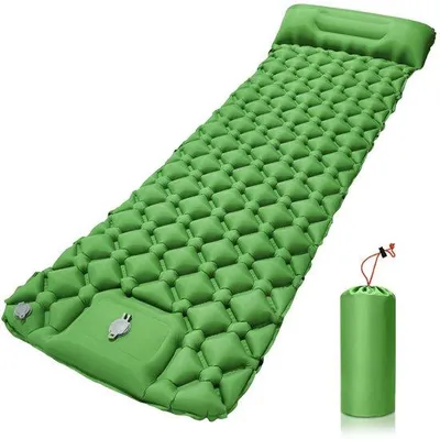 Zdjęcie produktu dla Ibenzoa® Samopompująca mata turystyczna, wodoodporna, z pompą nożną i wbudowaną poduszką – 190×60×5 cm, wykonana z nylonu/TPU 40D, waga 600 g, wytrzymałość do 200 kg, po złożeniu kompaktowa: 27×11 cm