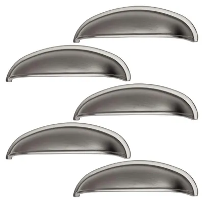 Produktbild von 5 Stück Muschelgriff NICK Edelstahloptik matt BA 96 mm Türgriff Kommodengriff Griffe