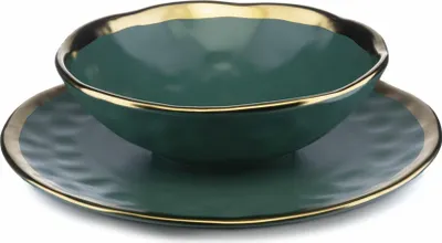 Produktbild von HowHomely | Geschirrset - 8-teilig - Grüner Keramik - Elegantes Design - Ideal für Dinner