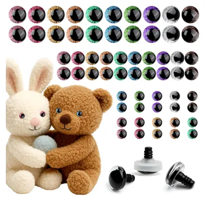 Produktbild von 60 Stück 12mm/16mm/20mm Sicherheitsaugen für Häkeltiere, Glitzer Kunststoff Sicherheitsaugen Häkel Augen Knopfaugen mit Unterlegscheiben für Kuscheltiere DIY Bastelarbeiten (10 Farben)