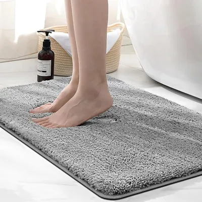 Produktbild von PolkaHome® Microfaser Badvorleger 50x80 cm – Saugstarke Badematte mit rutschfester Unterseite, Flauschiger Shaggy-Teppich für Bad &