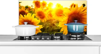 Produktbild von KitchenYeah®  Spritzschutz Küche - Küchenrückwand - Wandschutz für Herd und Spüle - Sonnenblume - Gelb - Blumen - Sonne 80x40 - Alu-Dibond (Alternative zum Spritzschutz aus Glas) - Hitzebeständig - He
