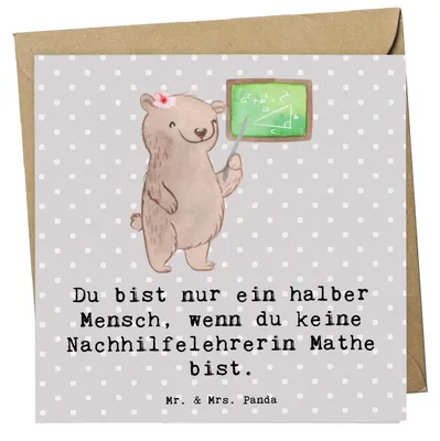 Produktbild von Mr. & Mrs. Panda Glückwunschkarte Nachhilfelehrerin Mathe Herz - Grau Pastell - Geschenk, Nachhilfeunterrricht, Grußkarte, anlasskarte, doppelkarte, Nachhilfe, Klappkarte