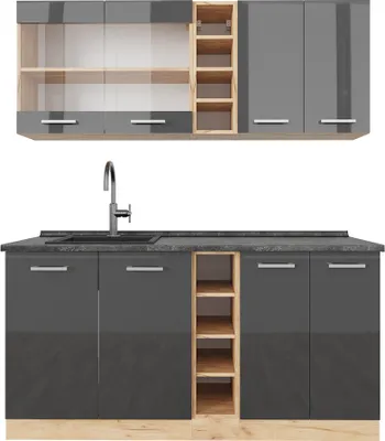 Produktbild von Singleküche Vicco R-Line Anthrazit Hochglanz/Goldkraft Eiche 160 cm , AP Anthrazit, Model 43223