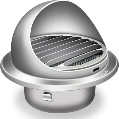 Obrázok produktu pre Ventilačná mriežka – Okrúhla výfuková mriežka – Priemer 100 mm – Nerezová oceľ 304 – Ochrana proti hmyzu – Montáž pomocou skrutiek – S krytom proti poveternostným vplyvom – Svetlosivá