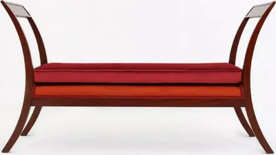 Produktbild von Casa Padrino Luxus Art Deco Sitzbank Bordeauxrot / Orange / Braun 152 x 50 x H. 85 cm - Gepolsterte Wohnzimmer Bank - Art Deco Möbel - Luxus Möbel