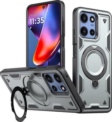 Produktbild von Dual Layer Hülle für Motorola Moto G 2025/G Play 5G 2025/Moto G 2026/G Play 2026 mit Ring Ständer Magnetisch Stoßfest Handyhülle Grau