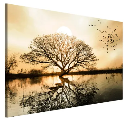 Produktbild von LUMASOUL Leinwand Bilder 1-teilig - Leinwandbild Natur Motiv - Wandbilder Holzrahmen und Webstuhl Wohnzimmer und Schlafzimmer - Bilder 90x60 cm Baum 02
