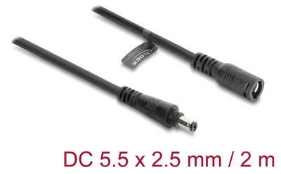 Zdjęcie produktu dla Przedłużacz DC 5,5 x 2,5 mm, złącze bagnetowe, 2 m, 18 AWG, czarny