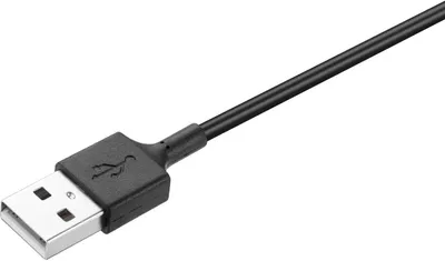 A close-up of a black USB cable with a silver USB-A connector.