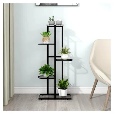 Produktbild von Blumenständer 5 Etagen 43x22x98 cm Schwarz Metall Pflanzenregal