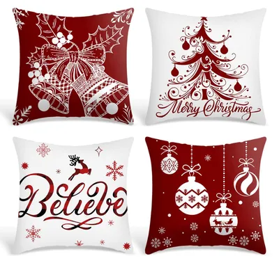 4er-Set Weihnachtskissenbezüge 45x45 cm, rot, Polyester