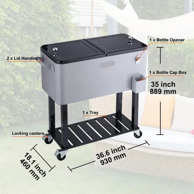 Image de Koelkar - 80 litres - glacière mobile - refroidisseur de boissons portable pour terrasse et fêtes - gris - acier