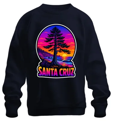 Productafbeelding van Santa Cruz, Californië, strand, surfen, zonsondergang, retro, Californië, sweatshirt, trui, marineblauw, maat M