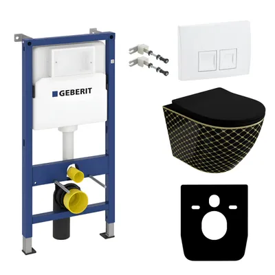 Produktbild von DOMINO Geberit Duofix Basic Vorwandelement + Wand-WC Tiefspül Sofi Slim Becken Black Night Spülrandlos + Bedienplatte Delta 25 für Doppelspülung | Set