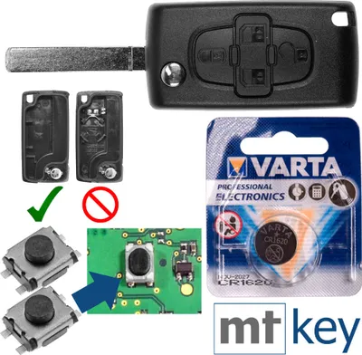Produktbild von Repair Reparatur Satz Autoschlüssel Funk Fernbedienung Austausch Gehäuse mit 4 Tasten + VA2 Rohling + Batterie kompatibel mit Peugeot 807 1007