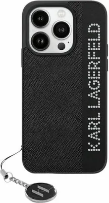 Produktbild von Karl Lagerfeld KLHCP15SPSAKDGCK iPhone 15 / 14 / 13 6.1" schwarz hardcase Saffiano Rhinestones & Charm Schutzhülle