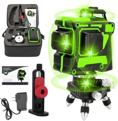 Productafbeelding van Kruislijnlaser 12 lijnen - Laserwaterpas Groen - Precisie Klussen - 3x360 Graden - 2 Accu's - Groen