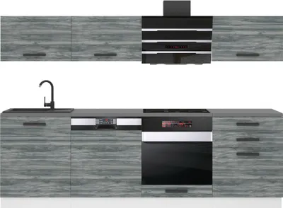 Produktbild von Belini Küchenzeile Küchenblock Linda - Küchenmöbel 240 cm Einbauküche Vollausstattung ohne Elektrogeräten mit Hängeschränke und Unterschränke, ohne Arbeitsplatten, Glamour Wood