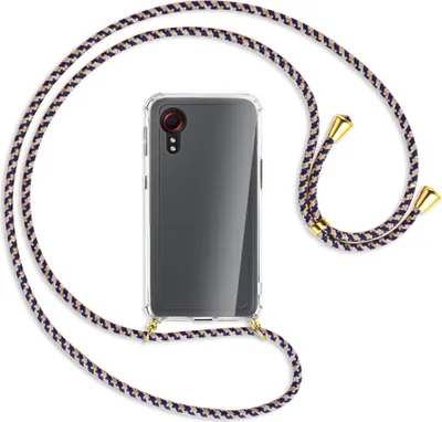 Produktbild von Handykette Backcover-Schutzhülle mit Band (Metall goldfarben) für Samsung Galaxy Xcover 5 (G525) - blau+beige