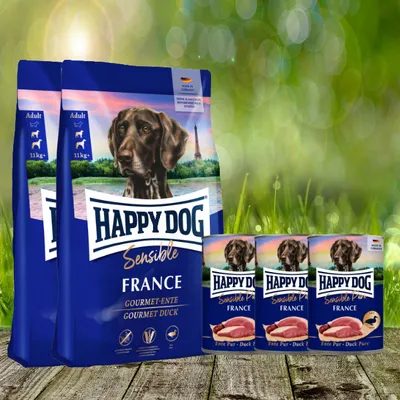 Produktbild von Happy Dog Supreme France 2 x 11 kg + Happy Dog Sensible Pure France 3 x 400 g