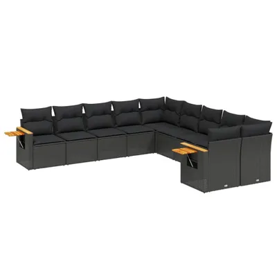Produktbild von vidaXL 10-tlg. Garten-Sofagarnitur mit Kissen Schwarz Poly Rattan