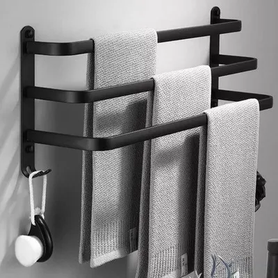 Produktbild von Famanu Handtuchregal ohne Bohren - Schwarz, 60 cm, 3 Handtuchstangen