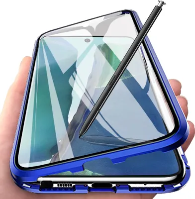 Produktbild von LaimTop Galaxy Note 20 Hülle, Vollbildabdeckung Gehärtetem Glas mit Magnetischer Adsorptionskasten Metall Rahmen 360 Grad Komplett Schutzhülle für Samsung Galaxy Note 20 Blau