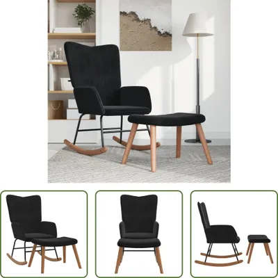 Produktbild von The Living Store Schaukelstuhl mit Hocker Samt Schwarz