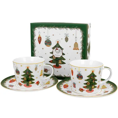 Obrázok produktu pre Duo šálka s podšálkou sada 2 250 ml Vianočný stromček Vianočný porcelán