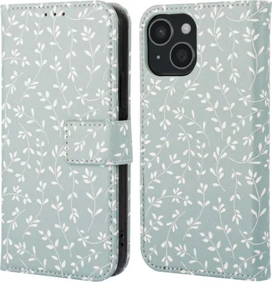 Produktbild von imoshion Design Klapphülle iPhone 15 - Smoke Green Flowers