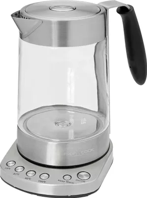Obrázek produktu pro ProfiCook PC-WKS 1020 G, 1,7 l, 3000 W, Černá, Nerezová ocel, Sklo, Nerezová ocel, Nastavitelný termostat, Bezkabelový