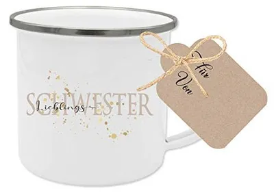 Emaille Becher "Lieblingsschwester" – Geschenk für die Schwester