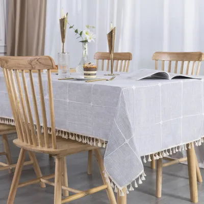 Obrázek produktu pro Lněná obdélníková ubrus, šedá barva, omyvatelná, bavlna, rozměry 140 x 220 cm
