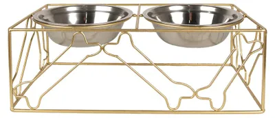 Immagine prodotto di Clayre & Eef culla cane 2x500 ml osso metallico color oro da masticare