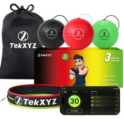 Produktbild von Reflexball Boxball Reaktionsball - 2 Bälle mit Stirnband - Zum Boxen und Reaktionstraining - Weicher als Tennisball - Mit Stirnband