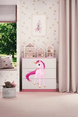 Produktbild von Kinderkommode mit Schubladen Einhorn in der Farbe Rosa Babydreams