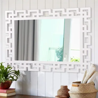 Immagine prodotto di Specchio da parete, 65x45 cm, rettangolare, con cornice in legno, bianco, ideale per la camera da letto