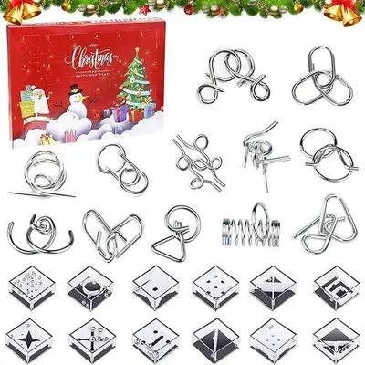 Zdjęcie produktu dla Kalendarz adwentowy metalowe puzzle gry logiczne dla dzieci 24 szt.