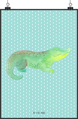 Produktbild von Mr. & Mrs. Panda Bild Krokodil DIN A2 - Türkis Pastell - Geschenk, Plakat, Krokodile, Deko, Meer, Verrückt sein, wanddeko, Beste Freundin, Wandbild, Lieblingsmensch