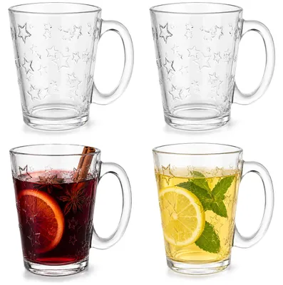 Produktbild von com-four® 4x Teegläser mit Henkel 300 ml und Sterne-Motiv