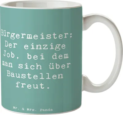 Produktbild von Mr. & Mrs. Panda Kaffeetasse Spruch Bürgermeister Freude - Meeresbrise - Geschenk, Planung, Geschenke für Berufstätige, Berufsleben, Teetasse, Stadtverwaltung, Beruf, Bau