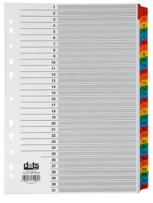 Produktbild von dots Ordnerregister Mylar Vollformat 1-31 farbig 31-teilig, 1 Satz