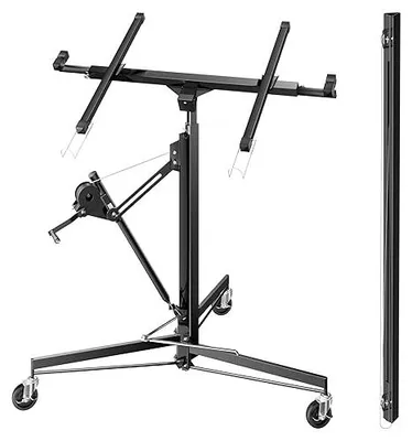 Produktbild von Plattenheber bis max. 68 kg + 140 cm Verlängerung, Höhe 140-465 cm, max. Breite 2,90 m, Montagehilfe für Trockenbau, Paneelheber mit 3 Rädern, schwarz