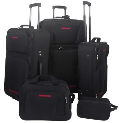 Produktbild von Koffer-Set – Reisekoffer – Reisegepäck – Trolley – Gepäck – 5-teilig – Hartschalenkoffer aus ABS und PC – 360° Rollen – Schwarz