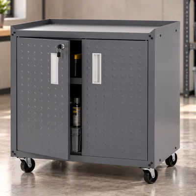 Produktbild von Rollschrank MCW-O52, Werkstattwagen Rollwagen, abschließbar Rollen 2 Staufächer Stahl 80x77x50cm dunkelgrau